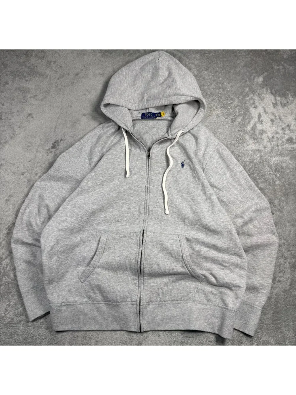 Y2K Polo Ralph Lauren Baggy Gray Zip Up Hoodie Mens XXL Jacket Preppy Streetwear